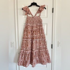 Cleobella Rust and White Smocked Tiered Skirt Dress